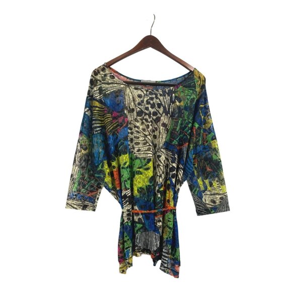 Alberto Makali Womens Large Mesh Tunic Top Abstract Butterfly Print Art to Wear - Picture 1 of 6